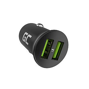 Green Cell GC CADM-GC-36AA - USB-зарядное устройство 36 Вт 2x USB-A черный Фонарик, GPS, Наушники, Мобильный телефон, Навигатор, Другое, Портативная колонка, Внешний аккумулятор, Смартфон, Умные часы, Планшет, Телефон, Универсальный черный прикуриватель Быстрая зарядка Авто, 