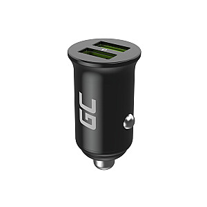 Green Cell GC CADM-GC-36AA - USB-зарядное устройство 36 Вт 2x USB-A черный Фонарик, GPS, Наушники, Мобильный телефон, Навигатор, Другое, Портативная колонка, Внешний аккумулятор, Смартфон, Умные часы, Планшет, Телефон, Универсальный черный прикуриватель Быстрая зарядка Авто, 