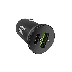 Green Cell GC CADM-GC-38AC - USB įkroviklis 38 W 1x USB-C USB-A juodas žibintuvėlis, GPS, ausinės, mobilusis telefonas, navigatorius, kita, nešiojamas garsiakalbis, maitinimo bankas, išmanusis telefonas, išmanusis laikrodis, planšetė, universali juoda cigaretė lengvesnis Greitas įkrovimas Automatinis, Vidinis