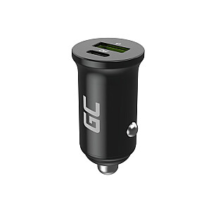 Green Cell GC CADM-GC-38AC - USB įkroviklis 38 W 1x USB-C USB-A juodas žibintuvėlis, GPS, ausinės, mobilusis telefonas, navigatorius, kita, nešiojamas garsiakalbis, maitinimo bankas, išmanusis telefonas, išmanusis laikrodis, planšetė, universali juoda cigaretė lengvesnis Greitas įkrovimas Automatinis, Vidinis