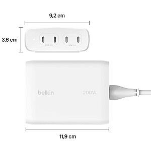 ЗАРЯДНОЕ УСТРОЙСТВО BELKIN WALL CHARGER 4X USB-C GAN 200 Вт, БЕЛОЕ