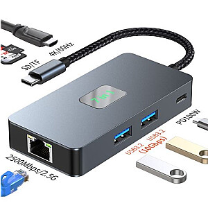 Адаптер USB C (7w1) HDMIx2 USB SD/TF RJ45 PD