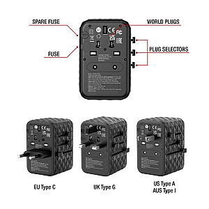 Дорожный адаптер UTA-05 32120 GaN зарядное устройство 65 Вт 180 стран, 2x USB-C, 2x USB-A, PD 65 Вт, QC 4+ 