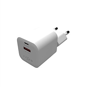 Fiksuotas Mini USB-C/USB kelioninis įkroviklis 20W | FIXC20M-CU-WH