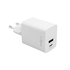 Fiksuotas Mini USB-C/USB kelioninis įkroviklis 45W | FIXC45M-CU-WH