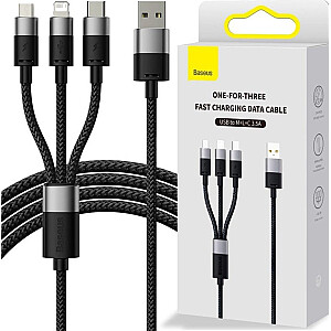 Baseus StarSpeed USB 3w1, USB-C + mikro USB + Lightning, 3,5 A, 1,2 m (juodas)