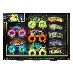 HOT WHEELS MONSTER TRUCK 1:64 ŠVYTIMAS TAMSIOJE 10 PAKETŲ HCB57