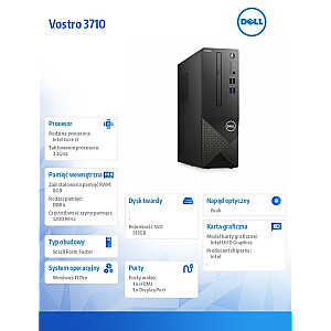 Komputer Vostro 3710 SFF Win11Pro i3-12100/8GB/512GB SSD/Intel UHD 730/WLAN + BT/Kb/Mouse/3YPS