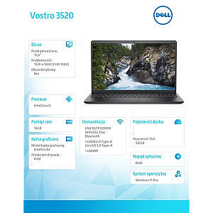 Notebook Vostro 15 (3520) Win11Pro i5-1235U/16GB/512GB SSD/15.6 FHD/Intel Iris Xe/FgrPr/Cam&Mic/WLAN+BT/Backlit Kb/3 Cell/3YPS