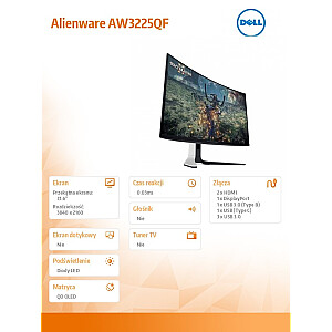 Monitor AW3225QF 31.6 cala Curved NVIDIA G-Sync Compatible 240Hz OLED  4K (3840x2160)/16:9/2xHDMI/5xUSB 3.2/3Y AES&PPE 