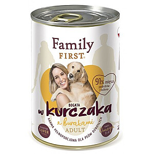 FAMILY FIRST suaugusi vištiena su burokėliais - Šlapias maistas šunims - 400 g