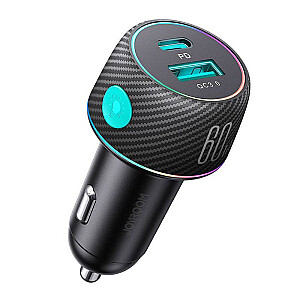 Automobilinis įkroviklis Joyroom CCN01, 1x USB QC3.0, 1x USB-C PD 60W (juodas)