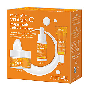 FLOSLEK SET Go For Glow Vitamin C Krem anti-aging na dzień i na noc 50ml + rozjaśniające serum Vit C 10% 30ml + Rozświetlający krem pod oczy 30ml