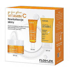 FLOSLEK SET Go For Glow Vitamin C krem nawilżający na dzień i na noc 50ml + rozświetlający krem pod oczy 30ml + krem do rąk i paznokci 50ml