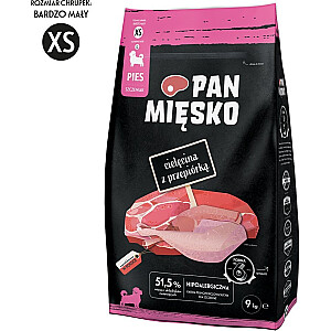 Pan Mięsko Sausas šunų maistas Veršiena su putpele (šuniukams) traški XS 9kg