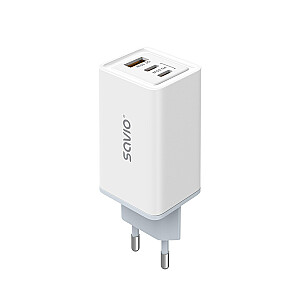 Ładowarka sieciowa 65W GaN LA-07 z kablem USB-A-USB typ C 1m, biała