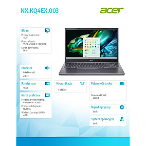 Ноутбук Aspire 5 A515-58GM-588E I5-13420H 15,6 FHD IPS 16 ГБ 512 ГБ SSD RTX 2050 4 ГБ DOS