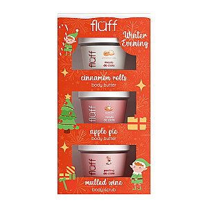 FLUFF SET Winter Evening peeling do ciała Grzane Wino 100ml + masło do ciała Szarlotka 100ml + masło do ciała Bułeczki Cynamonowe 100ml