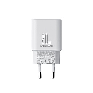 Joyroom JR-TCF05 20W USB-C | USB-A greitas dviejų prievadų sieninis įkroviklis - baltas + USB-C - žaibas 1 m