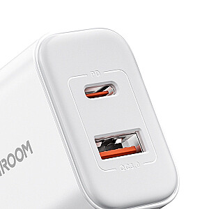 Joyroom JR-TCF05 20W USB-C | USB-A greitas dviejų prievadų sieninis įkroviklis - baltas + USB-C - žaibas 1 m