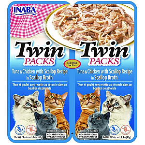 INABA CAT Twin Tunas su vištiena ir šukutėmis sultinyje – skanėstas katėms – 2x40 g