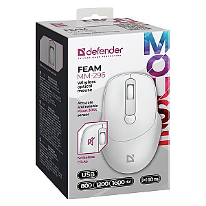 Mysz bezprzewodowa silent click FEAM MM-296 RF 1600 DPI Biała 