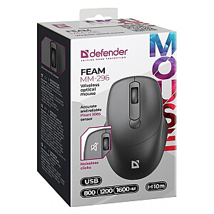 Mysz bezprzewodowa silent click FEAM MM-296 RF 1600 DPI Czarna 