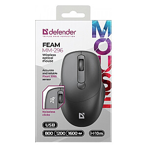 Mysz bezprzewodowa silent click FEAM MM-296 RF 1600 DPI Czarna 