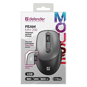 Mysz bezprzewodowa silent click FEAM MM-296 RF 1600 DPI Szara 