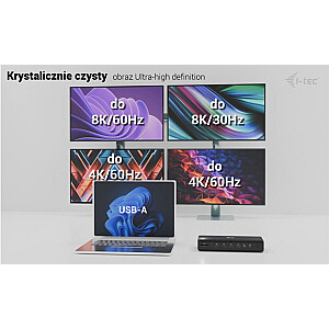 i-tec Universal 6x 4K/60Hz Display Docking Station 2xDP 2xHDMI 2xVideo USB-C LAN 2,5Gbps Audio Czytnik kart 8x USB Power Delivery 140W - Stacja dokująca