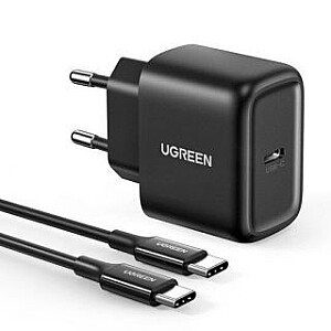 Зарядное устройство Ugreen USB Type C, мощность 25 Вт + кабель USB Type C, 2 м, черный