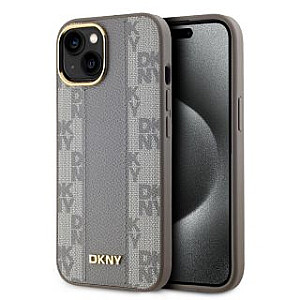 DKNY Apple DKNY PU Leather Checkered Pattern Magsafe Case for iPhone 15 Beige