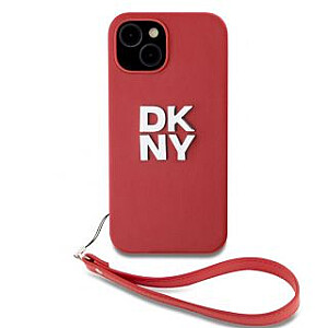 DKNY - DKNY PU Leather Stack Logo Wrist Strap Case for iPhone 15 Red