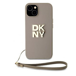 DKNY Apple DKNY PU Leather Stack Logo Wrist Strap Case for iPhone 15 Beige