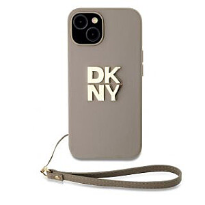 DKNY Apple DKNY PU Leather Stack Logo Wrist Strap Case for iPhone 13 Beige