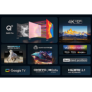 TCL C65 Series C6 Smart TV QLED 4K 85" 85C655, garso Onkyo su žemųjų dažnių garsiakalbiu, Dolby Vision - Atmos, Google TV