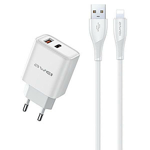 GaN PD81L 22,5 Вт Сетевое зарядное устройство USB+USB-C + кабель USB/Lightning 