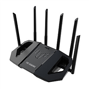 Asus | Dviejų juostų WiFi 7 išplečiamas žaidimų maršrutizatorius | TUF Gaming BE6500 | 802.11be | 6500 Mbit/s | Ethernet LAN (RJ-45) prievadai 4 | Tinklelio palaikymas Taip | MU-MiMO Taip | Antenos tipas Išorinė fiksuota | 1