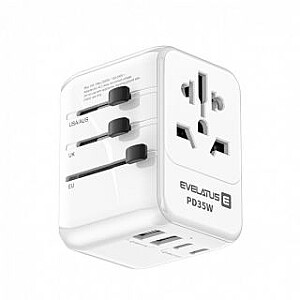 Evelatus Evelatus 35W World Travel Adapter 1PD&amp;2 Type-C&amp;2 USB Charger White