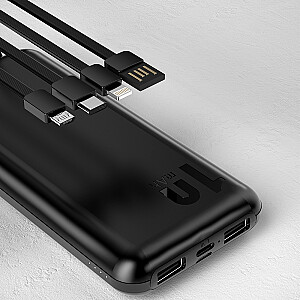 Dudao K6Pro Universal 10000mAh Power Bank with USB Cable, USB Type C, Lightning Black (K6Pro-black)