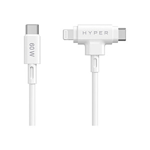 „Hyper HyperJuice“ silikono USB-C į USB-C ir „Lightning Hybrid“ 60 W laidas