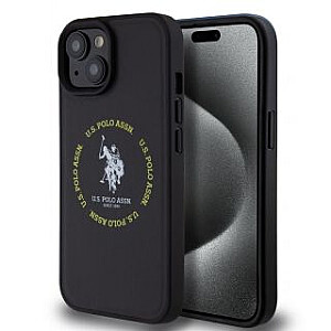 - U.S. Polo PU Leather Printed Round Double Horse MagSafe Case for iPhone 15 Black