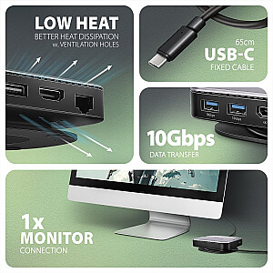 HMC-UFO Wieloportowy hub 9in1 USB-C 3.2 Gen 2 10Gbps HDMI M.2 NVMe/SATA audio PD100W microSD LAN