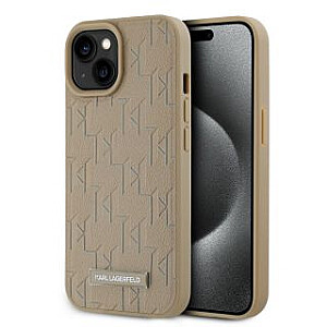 Karl Lagerfeld - Karl Lagerfeld PU Leather Monogram Metal Logo MagSafe Case for iPhone 15 Beige