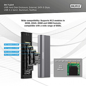 Корпус USB 3.1 Type C для твердотельного накопителя M.2 SATA 6 Гбит/с, алюминий, без инструментов