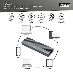 Корпус USB 3.1 Type C для твердотельного накопителя M.2 SATA 6 Гбит/с, алюминий, без инструментов