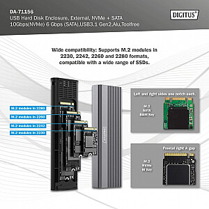 Obudowa USB 3.1 Typ C na dysk SSD M.2 NVMe 10 Gbps + SATA 6 Gbps aluminiowa, beznarzędziowa