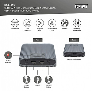 Obudowa/Stacja klonująca USB 3.1 Typ C na dyski SSD M.2 NVMe 20 Gbps aluminiowa, beznarzędziowa