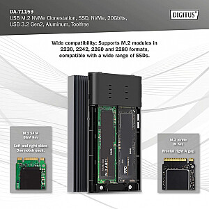 Obudowa/Stacja klonująca USB 3.1 Typ C na dyski SSD M.2 NVMe 20 Gbps aluminiowa, beznarzędziowa