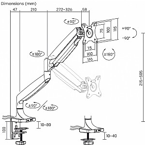 Uchwyt biurkowy gazowy do 1 monitora LED/LCD 17-45 cali L-35HD 1-15KG 1xUSB-A 1xUSB-C 3.0 HEAVY DUTY 